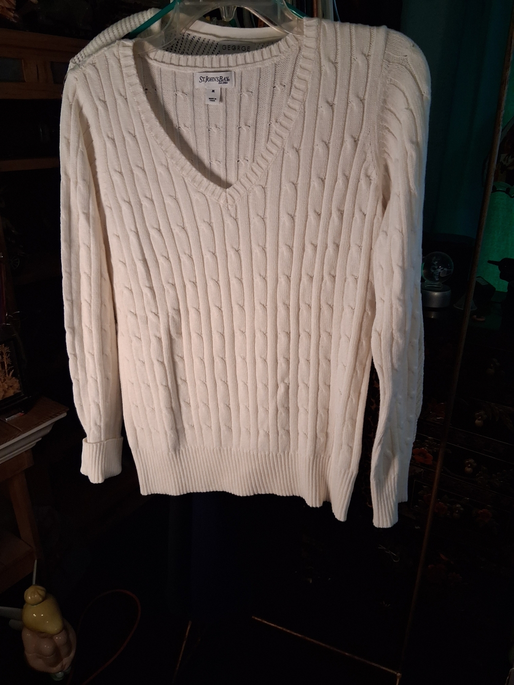 St. John's Bay Cream Cable Knit V-Neck Sweater